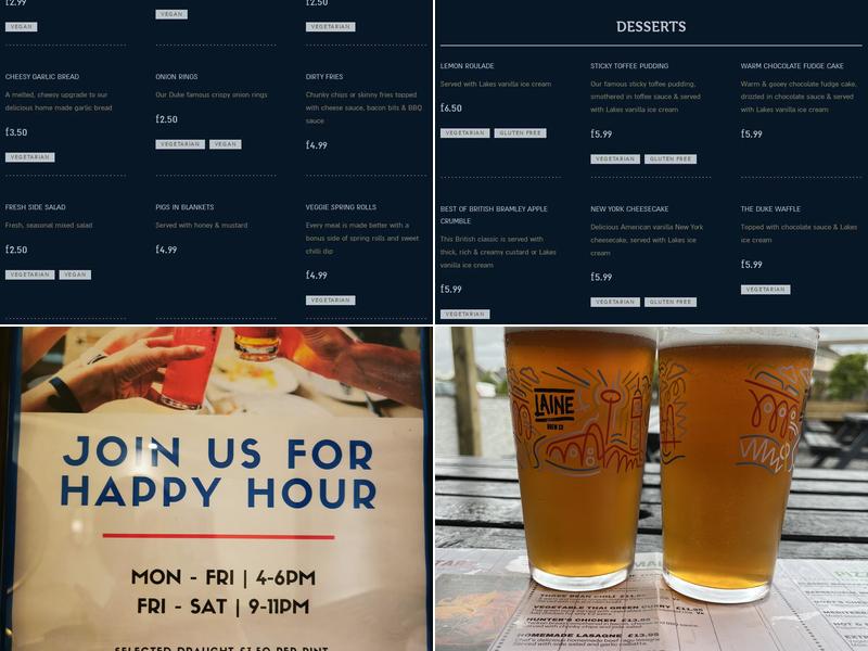 The Duke of Cumberland Menu