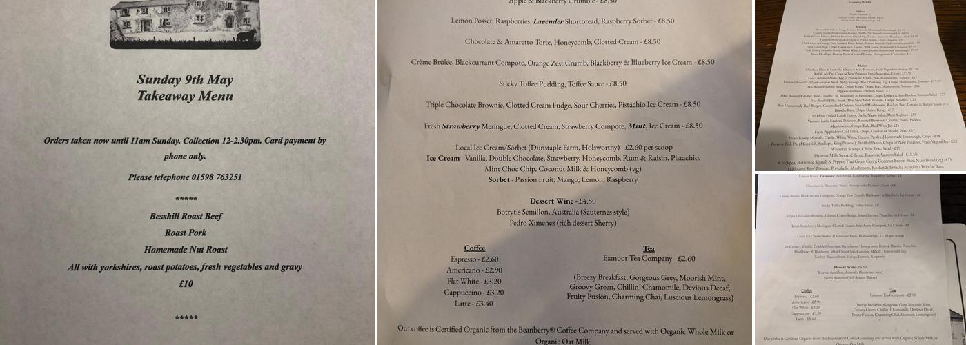 The Black Venus Inn Menu