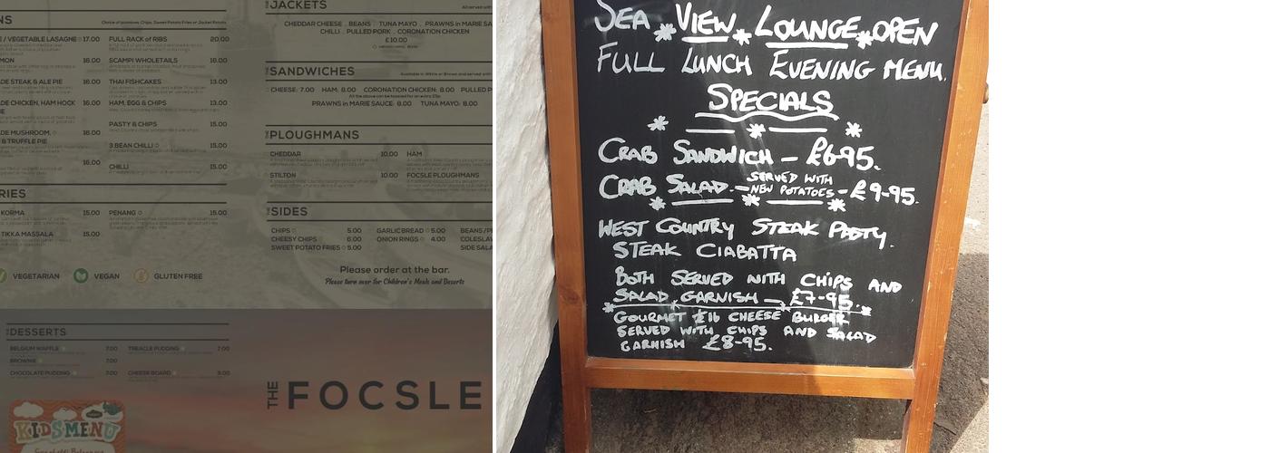 Focsle Inn Menu