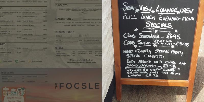 Focsle Inn Menu