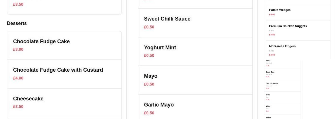 Zoha’s Pizza Rochdale Menu