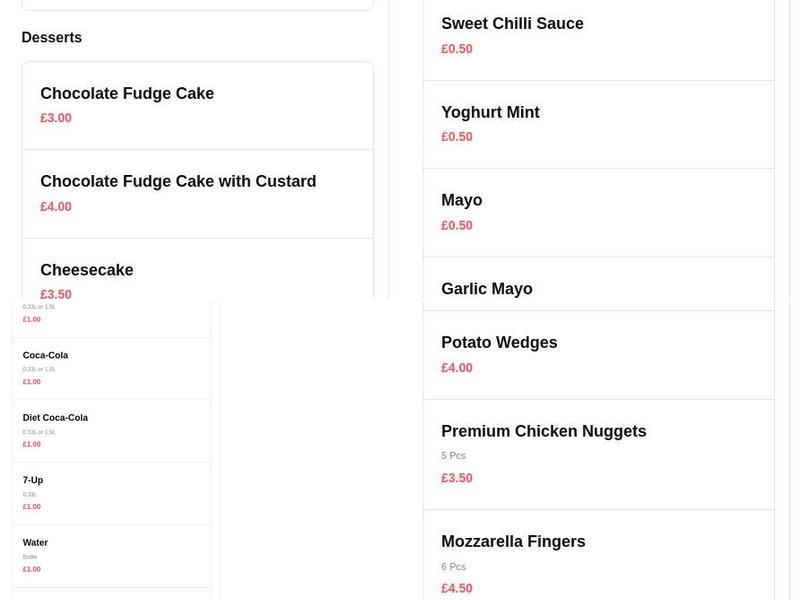 Zoha’s Pizza Rochdale Menu