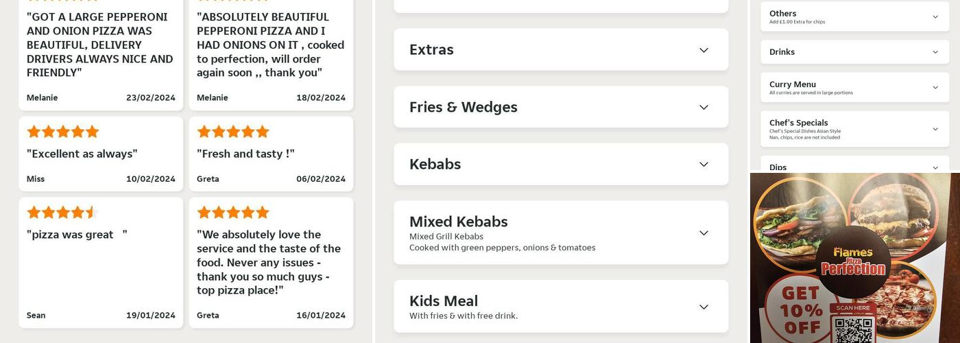 Flames Pizza Perfection Menu