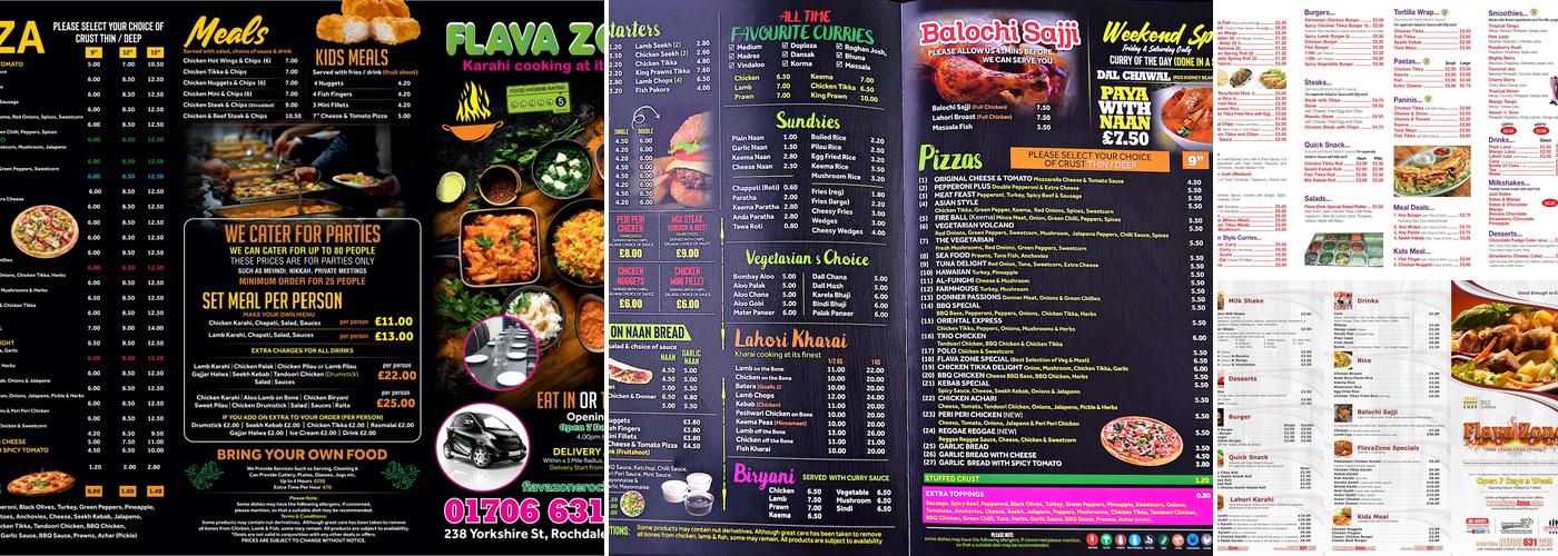 Flava Zone Menu