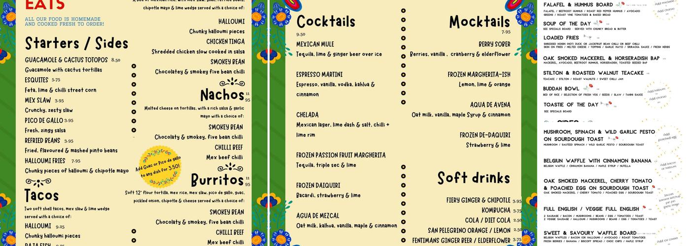 Charlie Friday's Coffee Shop Menu