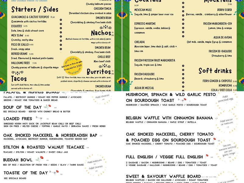 Charlie Friday's Coffee Shop Menu