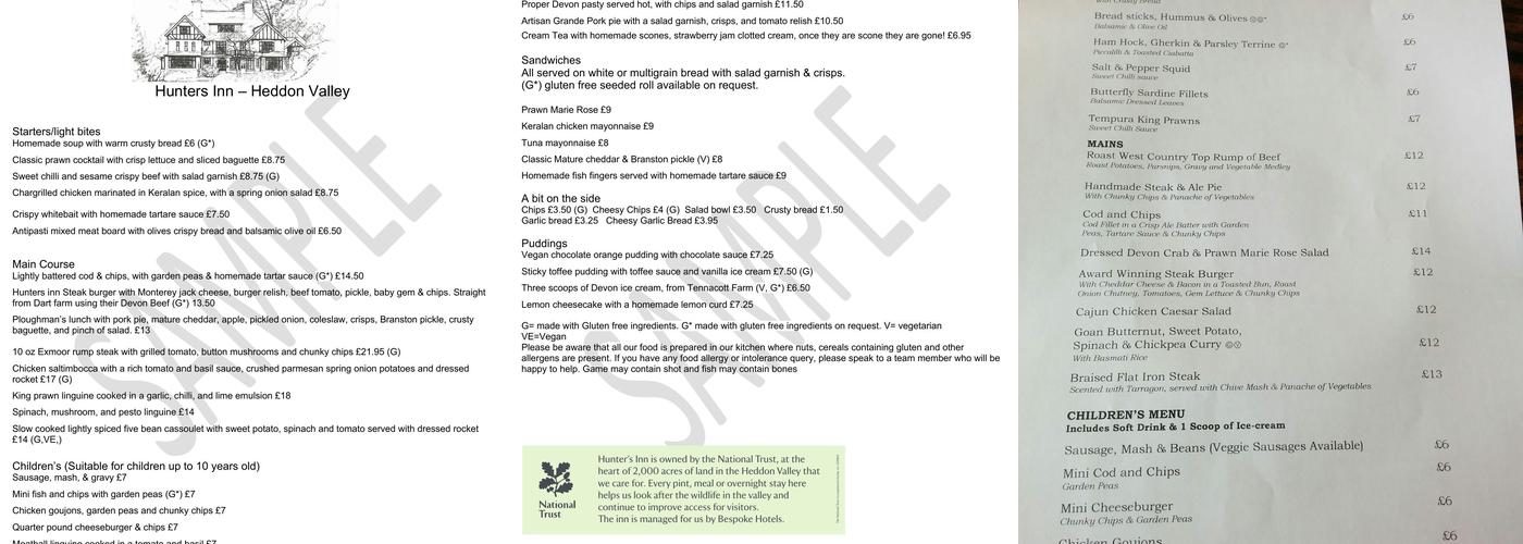The Hunters Inn Menu