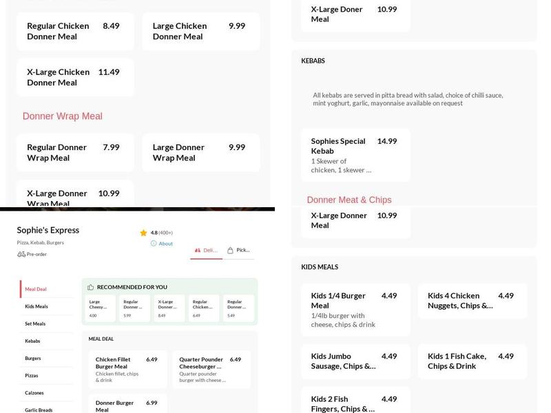 Sophie's Express Menu