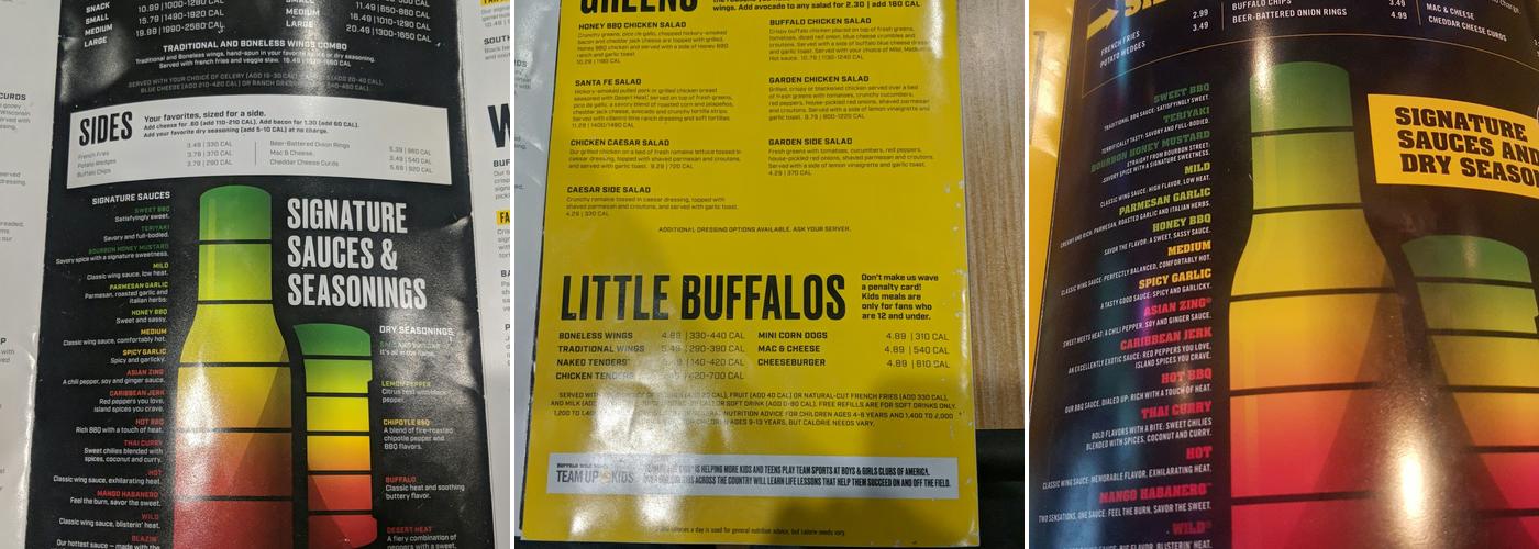 Buffalo Wild Wings Menu