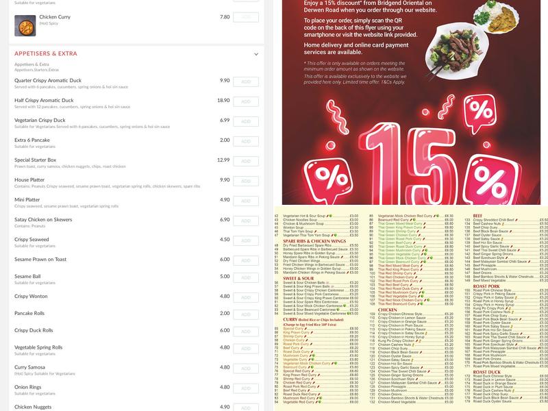 Bridgend Oriental Menu