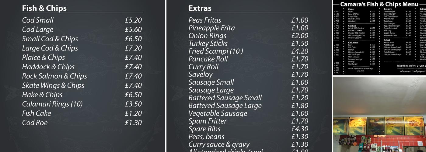 Camaras Fish And Chips Menu