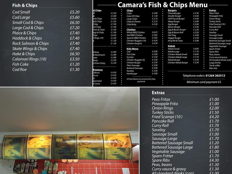 Camaras Fish And Chips Menu