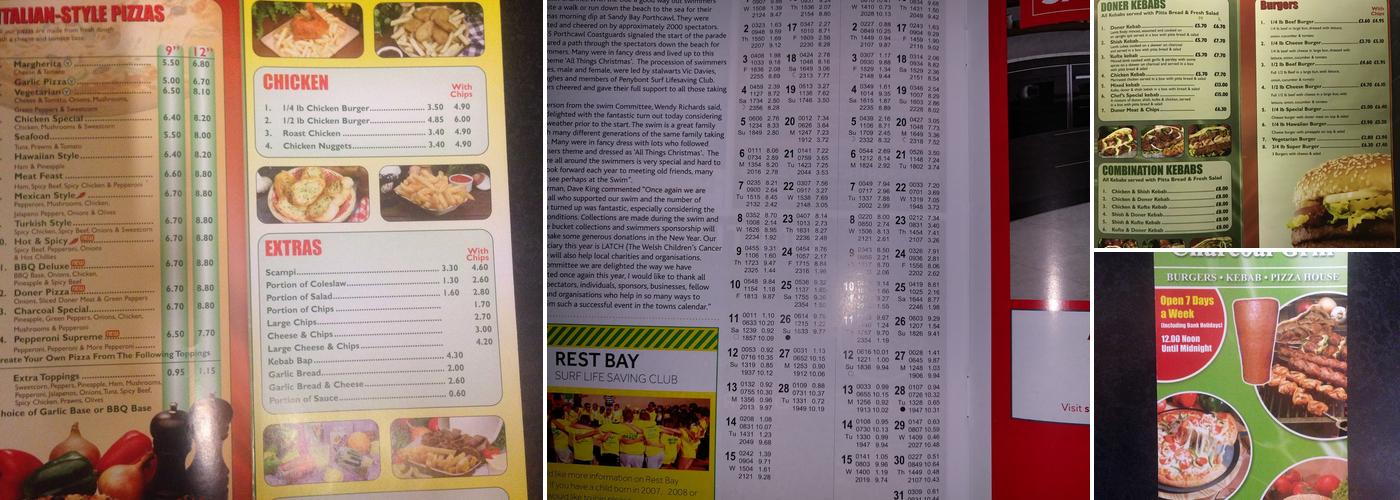 Pyle Charcoal Grill Menu