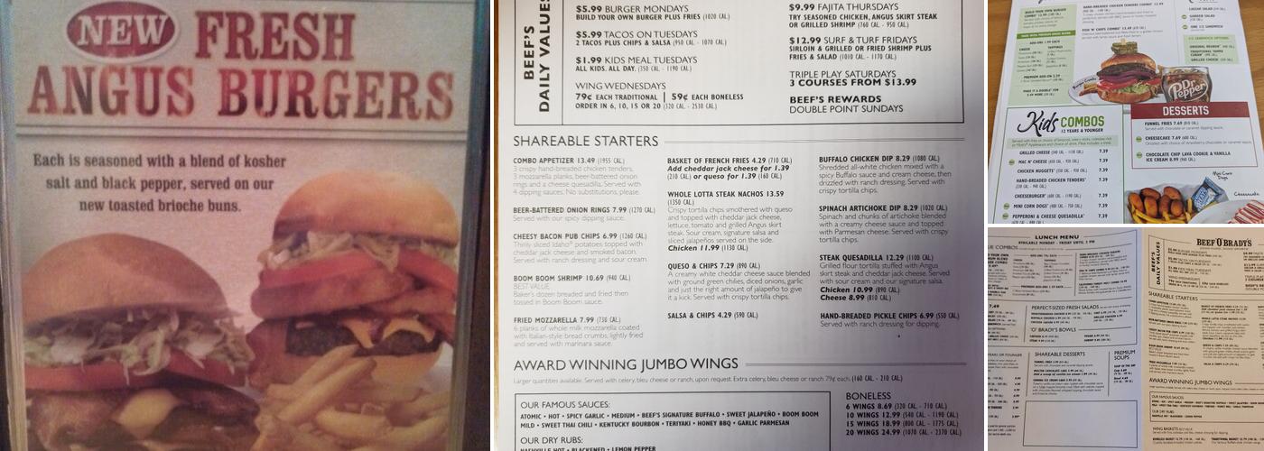 Beef 'O' Brady's Menu