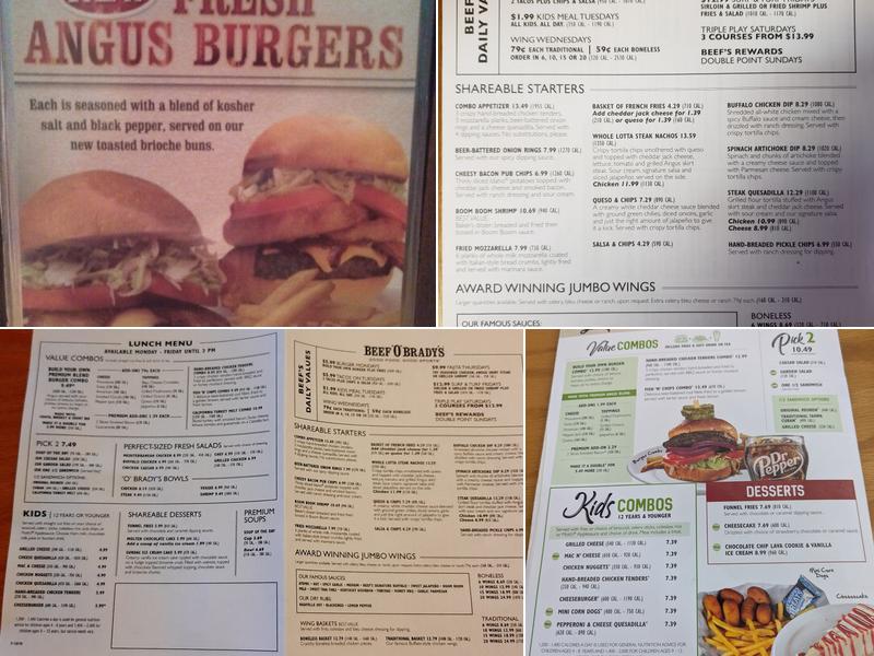 Beef 'O' Brady's Menu