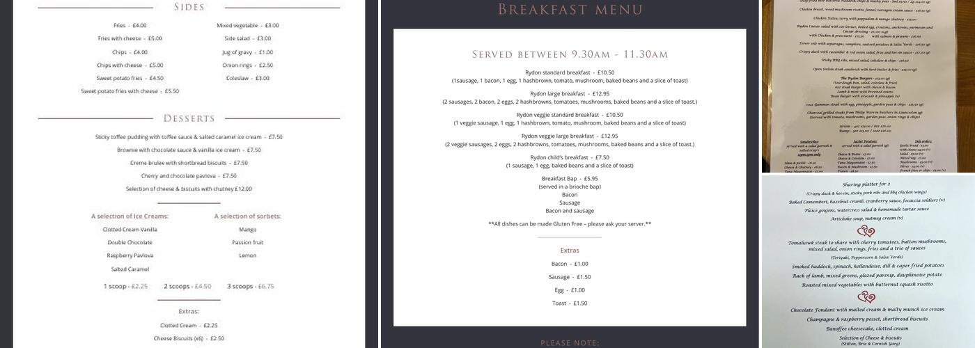 The Rydon Inn Menu