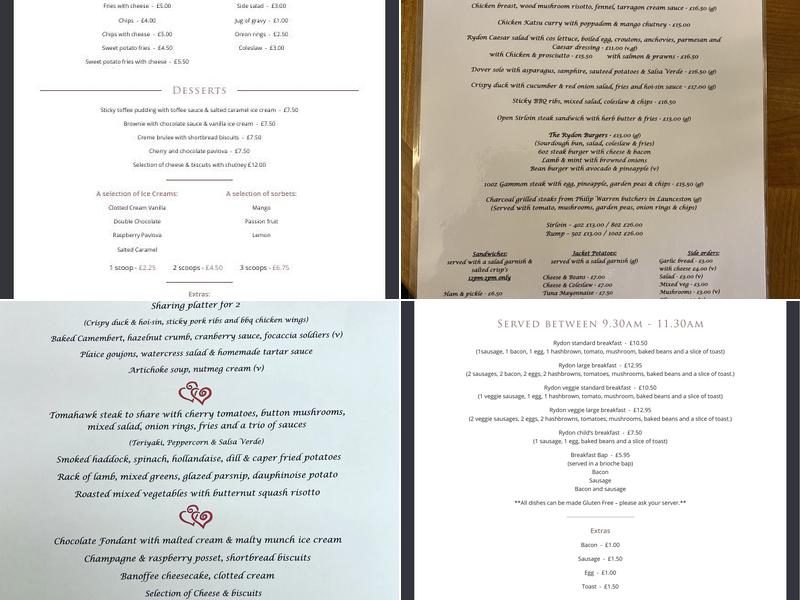 The Rydon Inn Menu