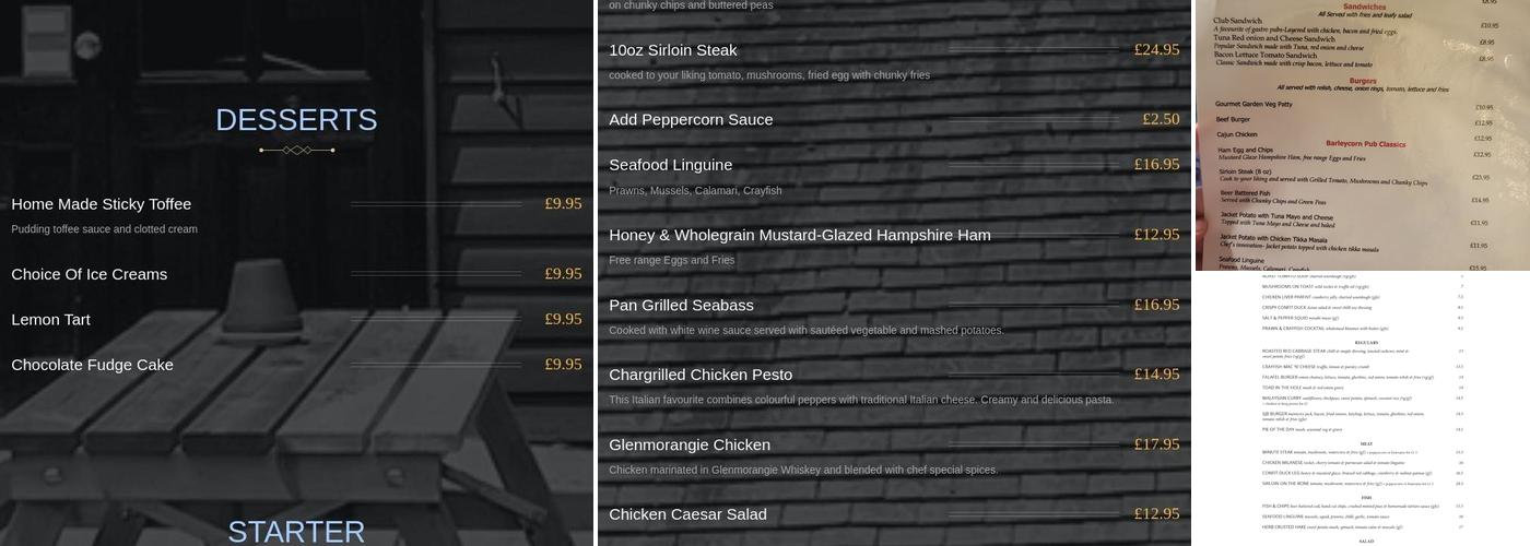 Sir John Barleycorn Menu