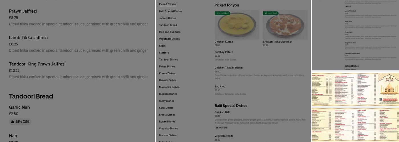 Shah Faisal Indian Takeaway Menu