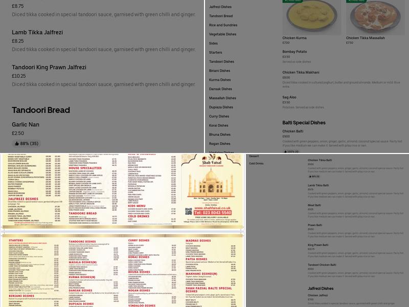Shah Faisal Indian Takeaway Menu