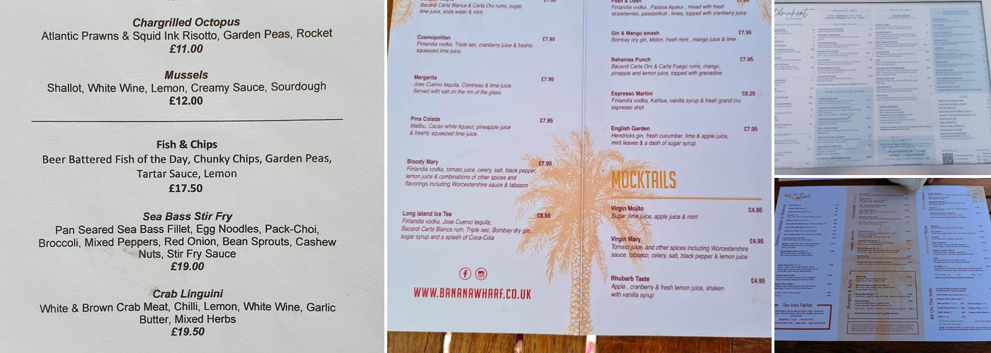Banana Wharf Hamble Menu