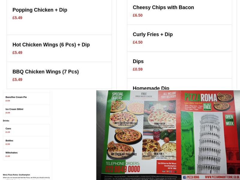 Pizza Roma Menu
