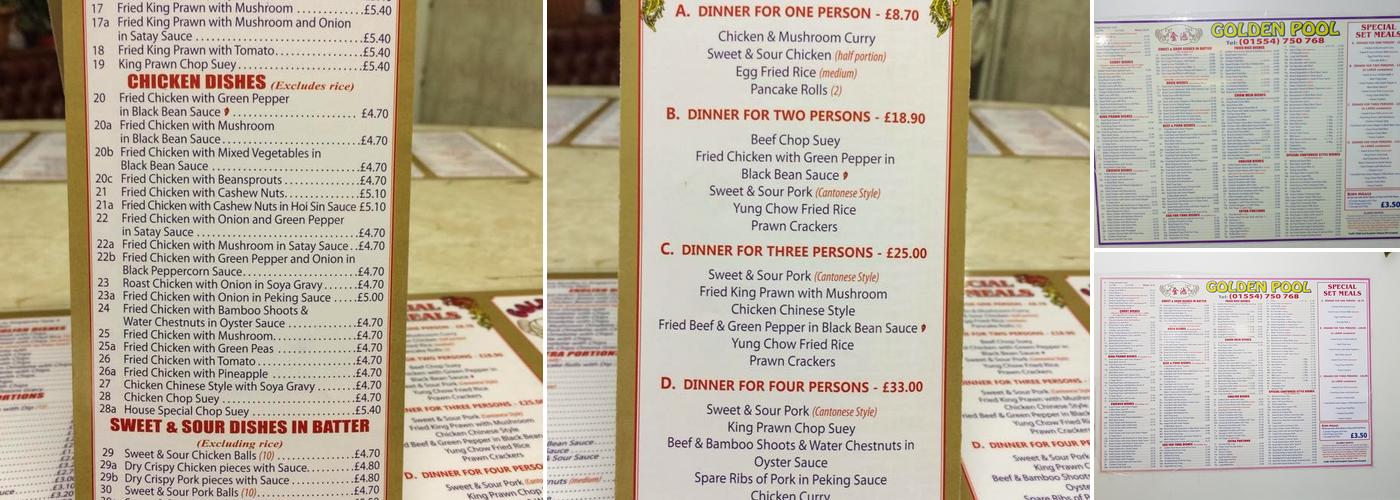 The New Golden Pool Menu