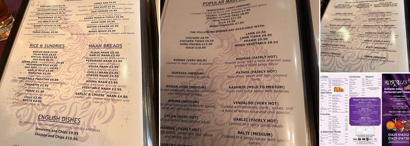 Rokali's Menu