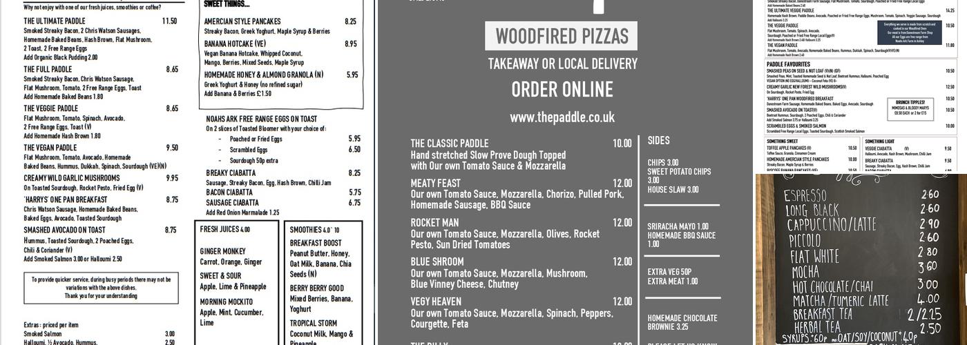 The Paddle Cafe Bar Eatery Menu