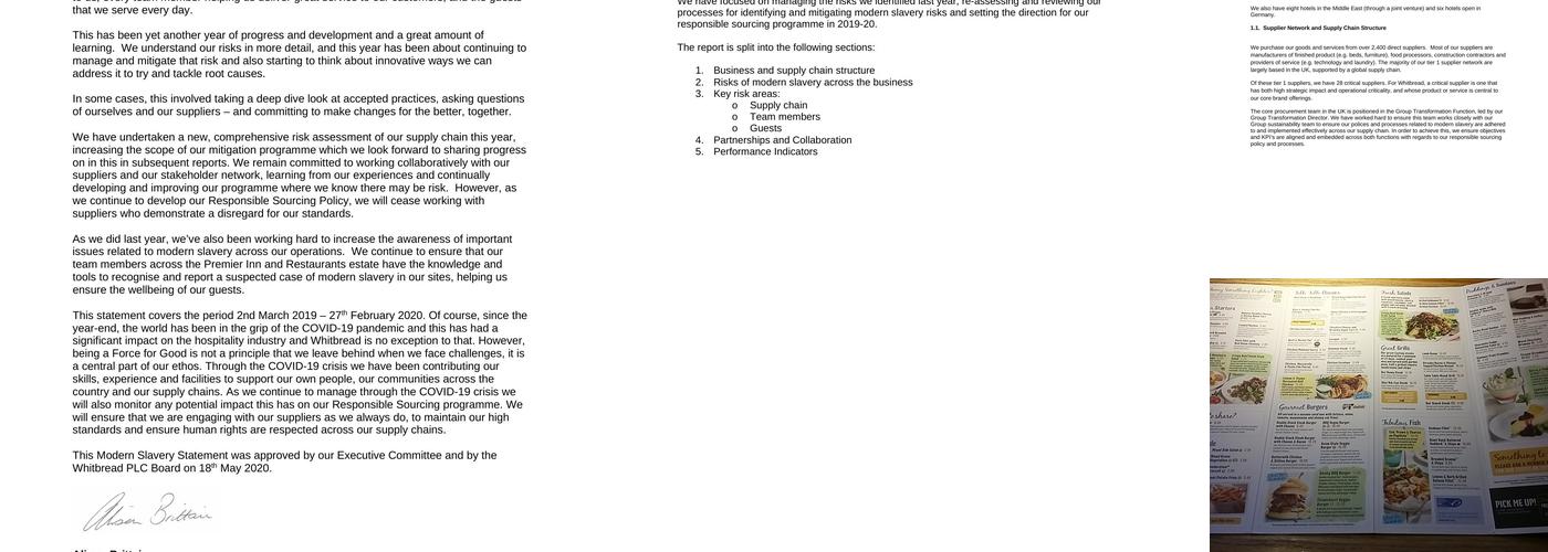 Premier Inn Christchurch/Highcliffe hotel Menu