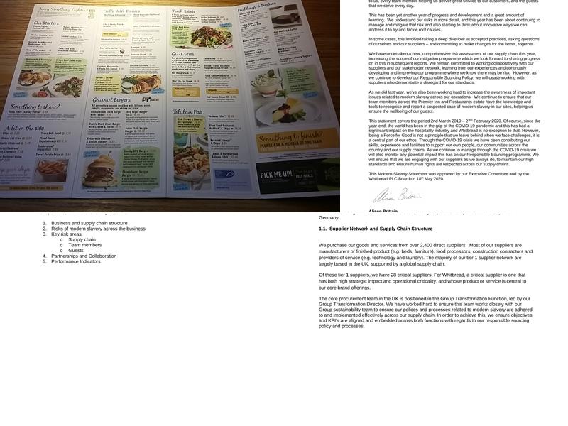 Premier Inn Christchurch/Highcliffe hotel Menu