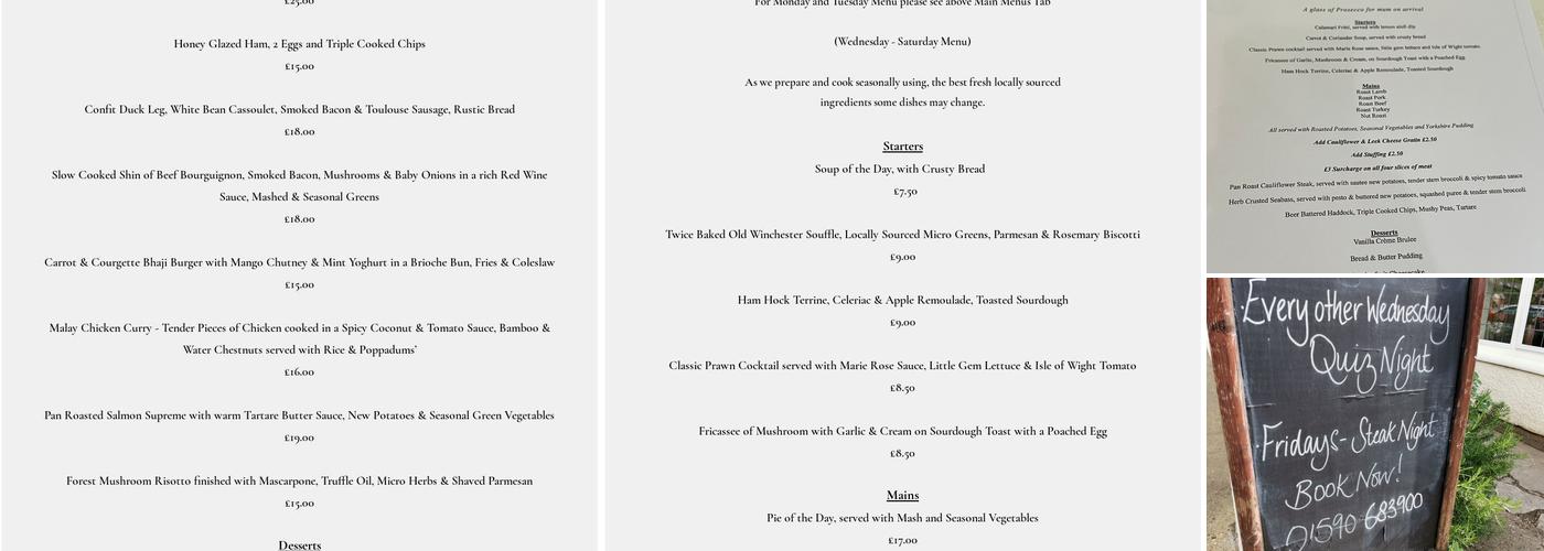 The Silver Hind Menu