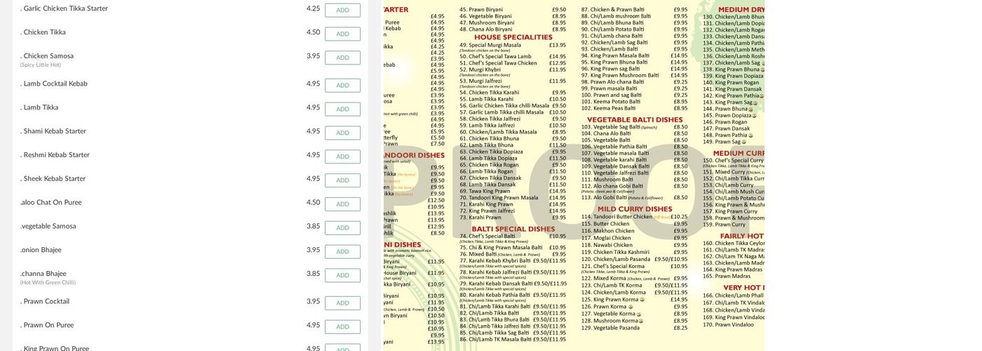 Balti House - Fully Licensed Bar Menu