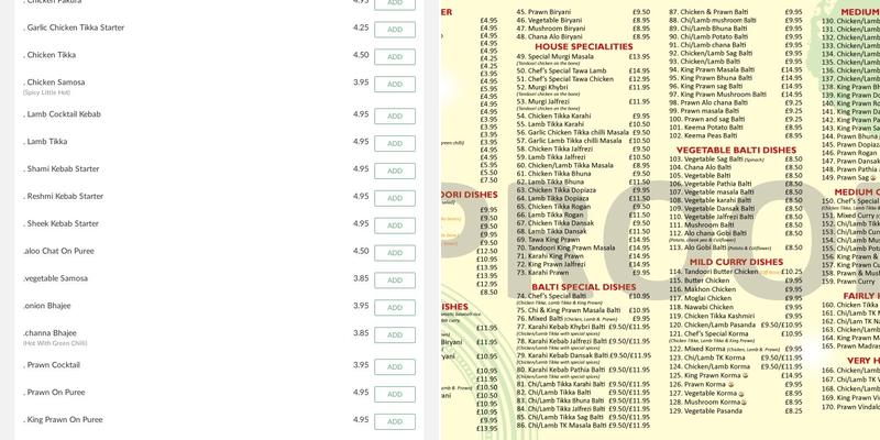 Balti House - Fully Licensed Bar Menu