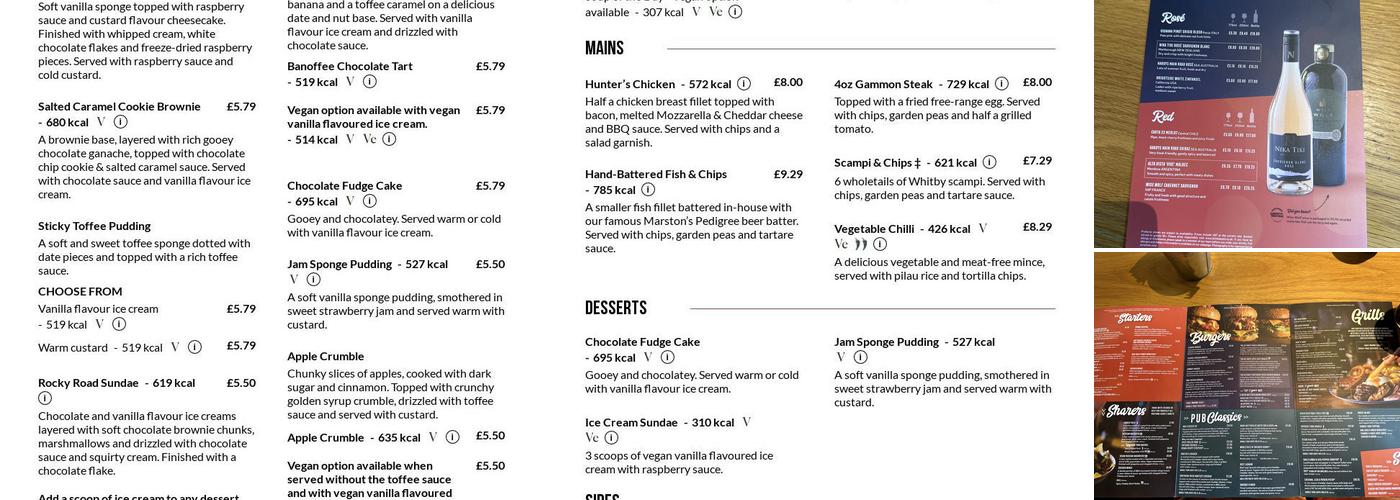 Stonemasons Menu