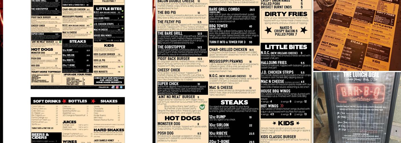 Bare Grills - Taunton Menu