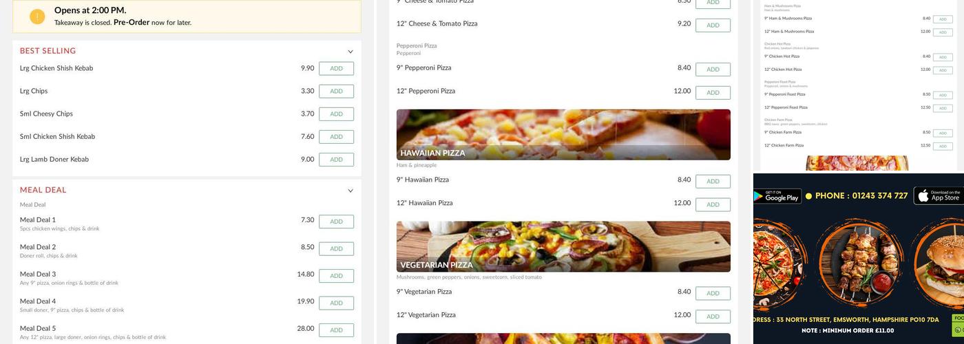 Pizza Hot Charcoal Grill Menu