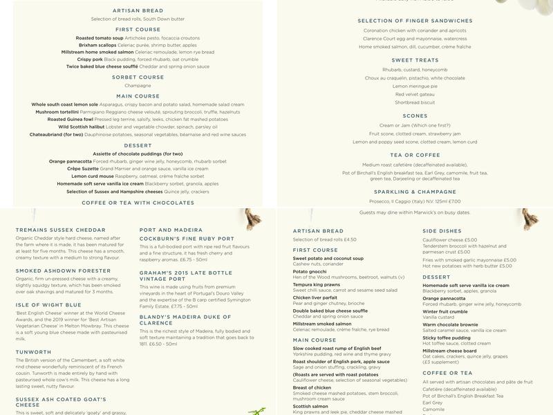 Marwick's Brasserie Menu