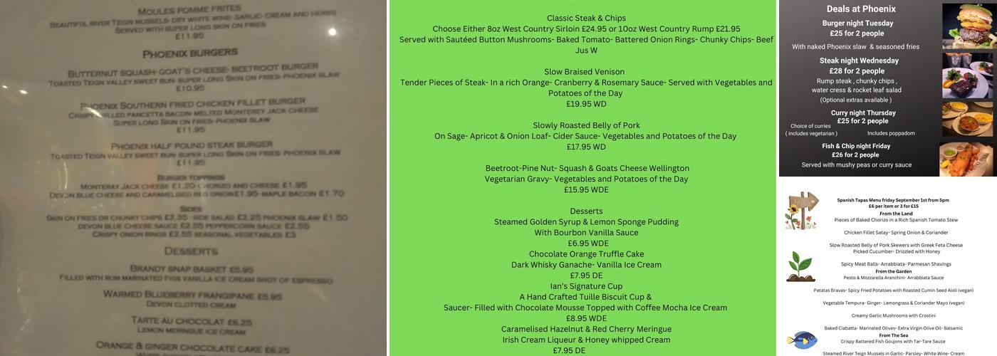 Phoenix Chudleigh Menu