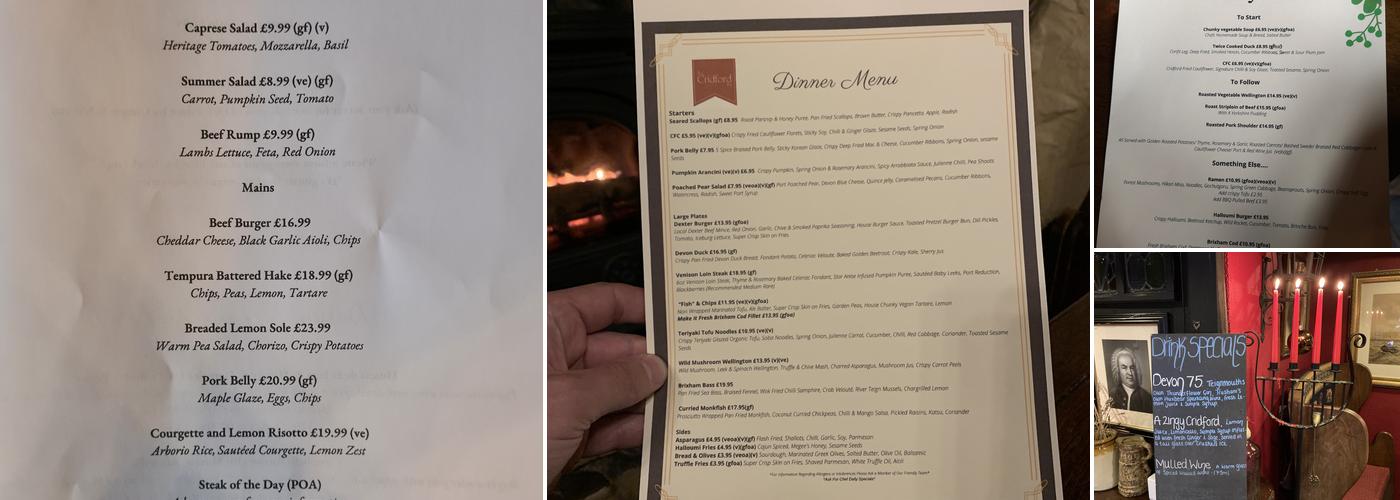 The Cridford Inn Menu