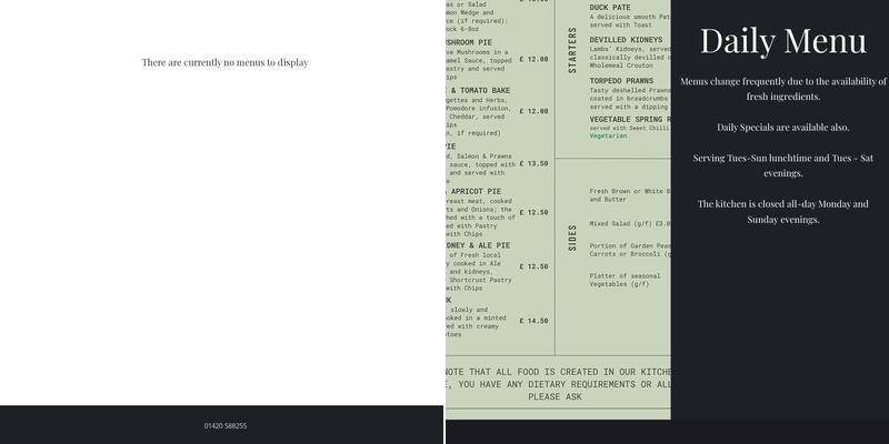 The Golden Pheasant Menu