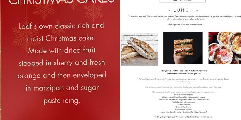 Loaf Bakery, Four Marks Menu