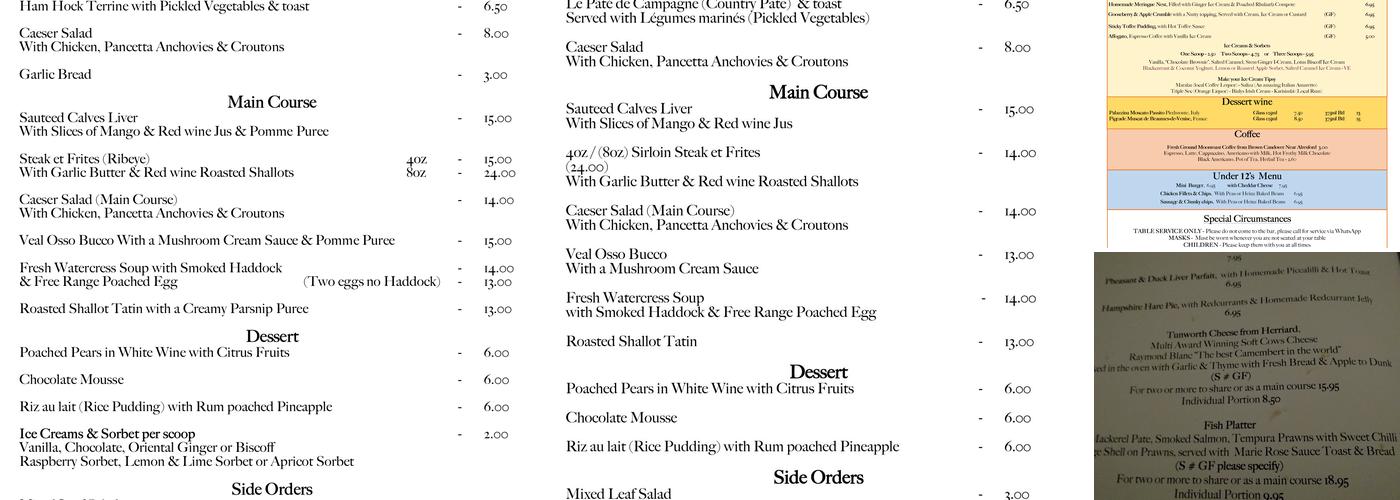 The Fur & Feathers Menu