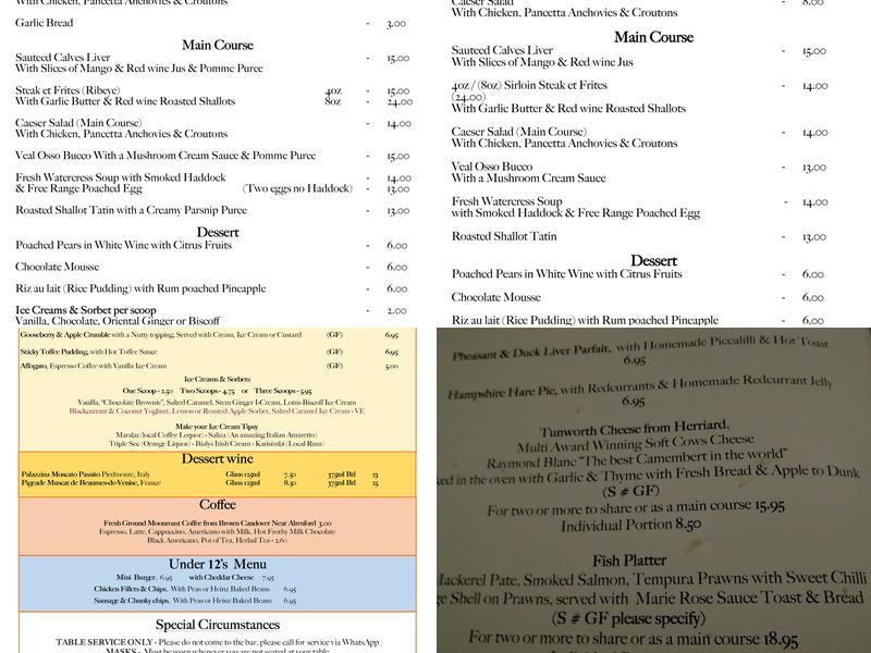 The Fur & Feathers Menu