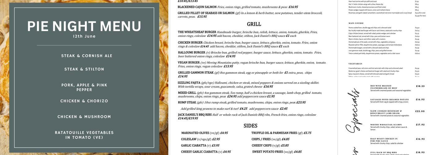 The Wheatsheaf Menu