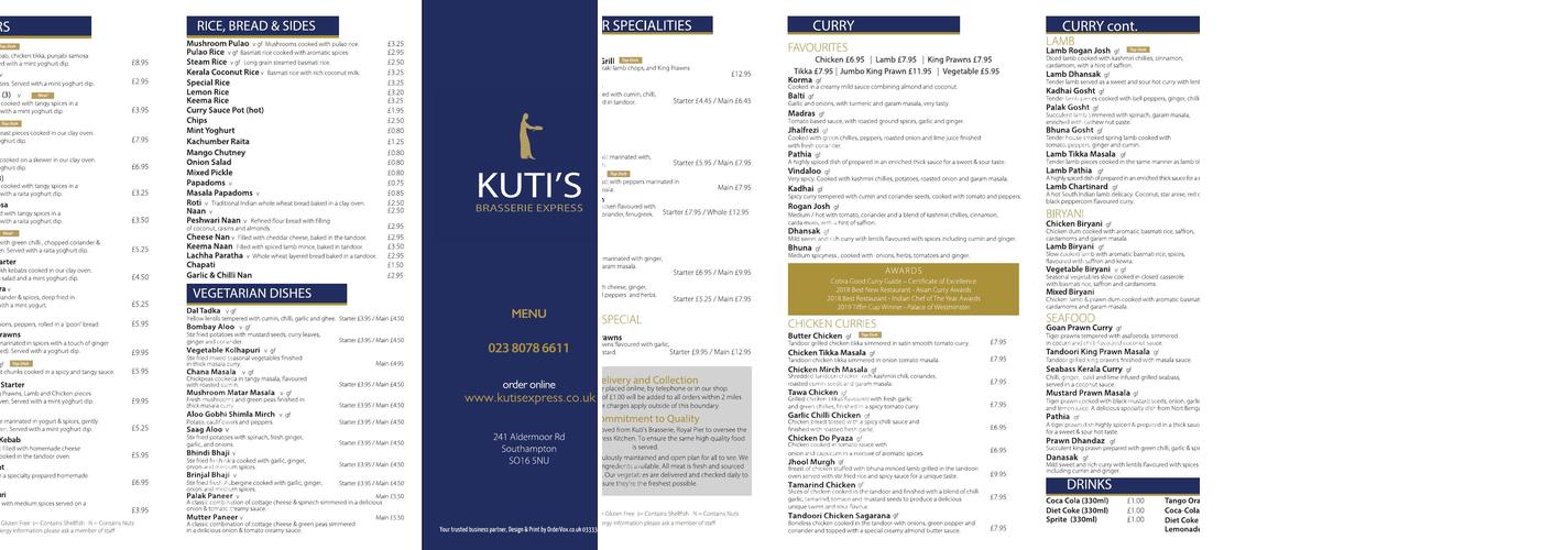 Kuti's Brasserie Express Menu