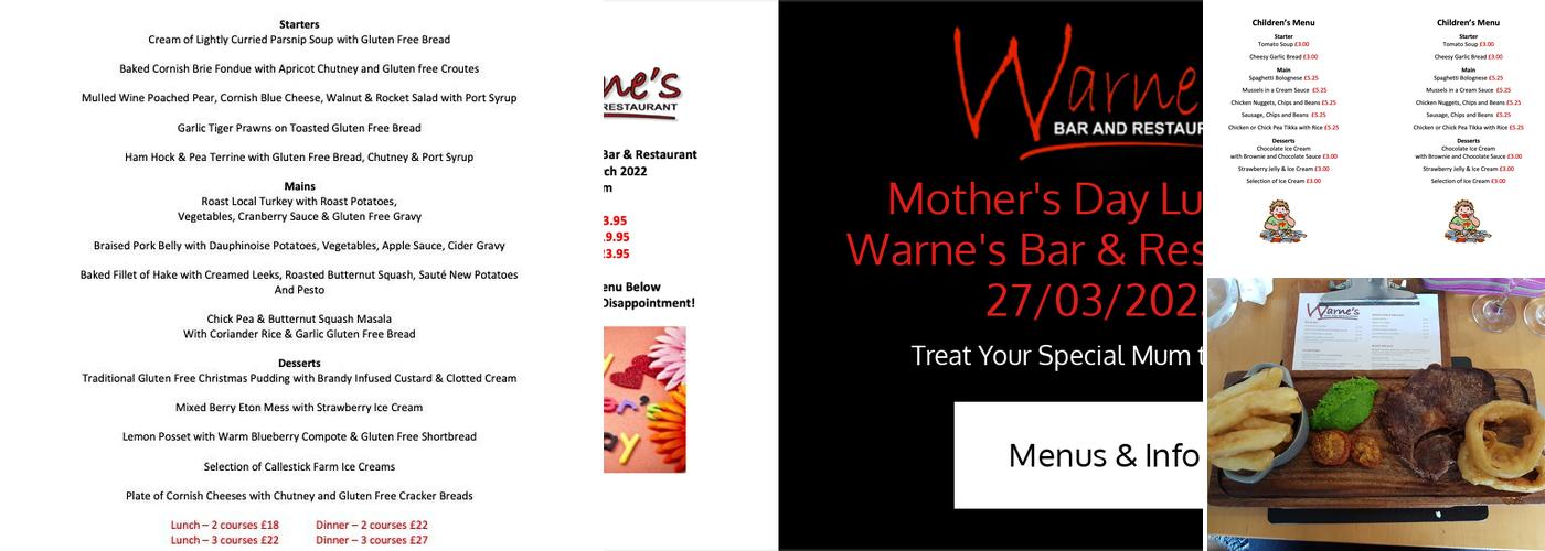 Warne's Bar & Restaurant Menu