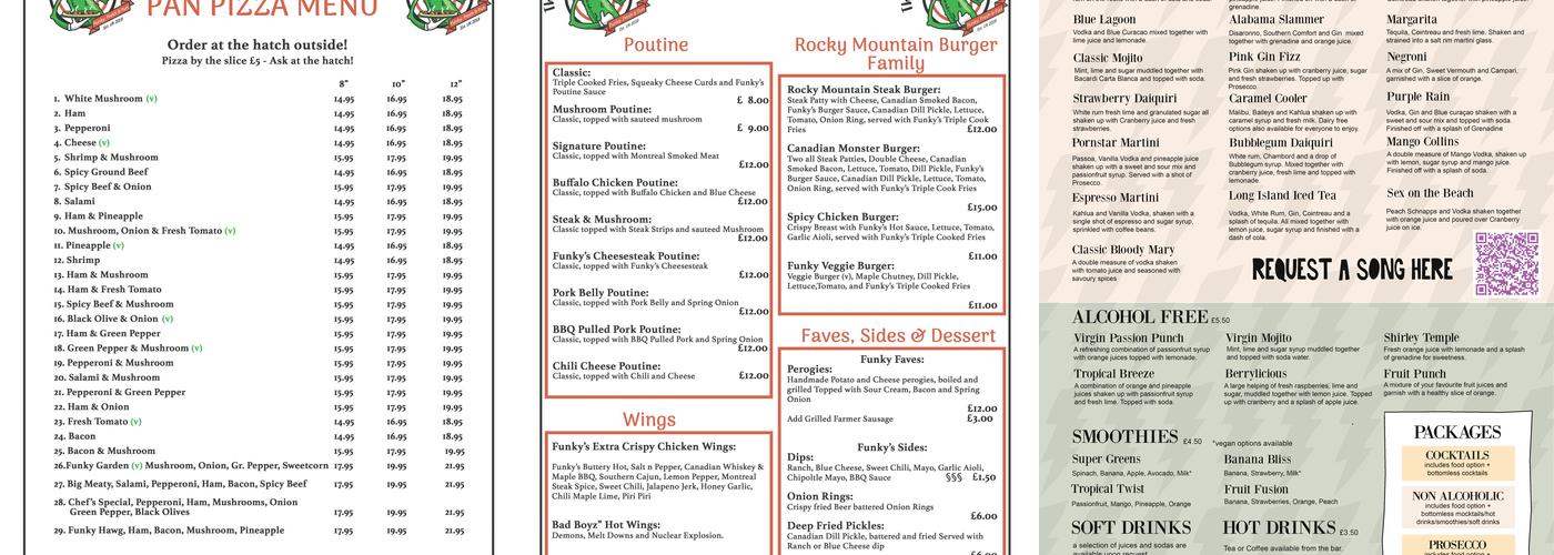 The Boileroom Music and Cultural Arts Space Menu