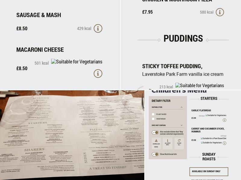 The Links Tavern, Liphook Menu