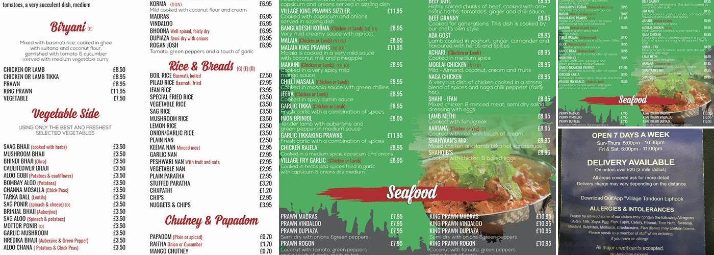 The Village Tandoori Menu